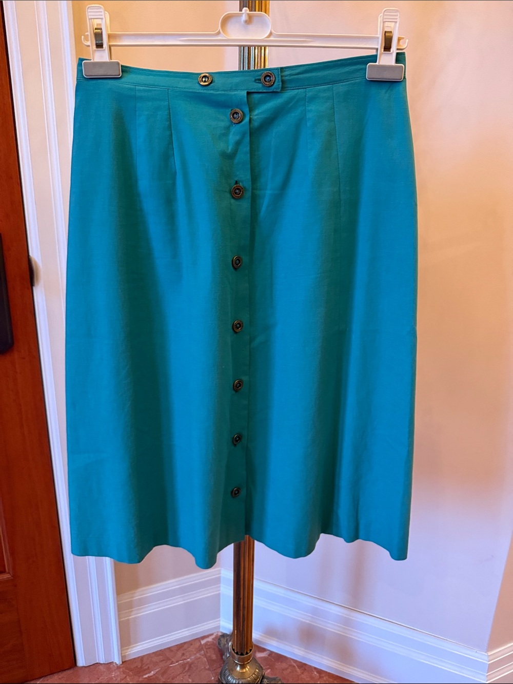 Vintage Button-Front Midi Skirt in Green